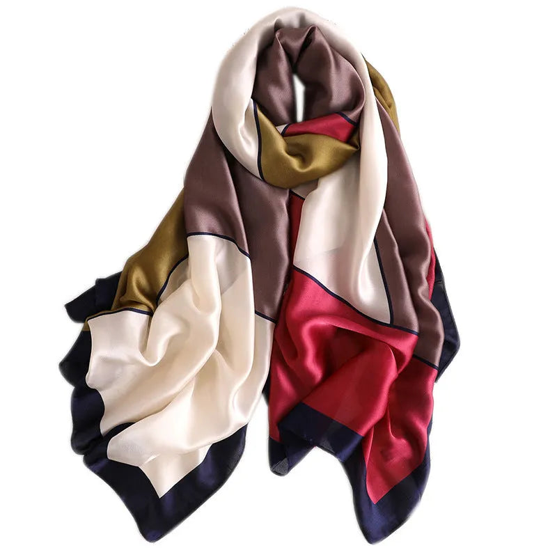 Imitation silk floral travel sunscreen scarf 180x90cm in orange pink colour