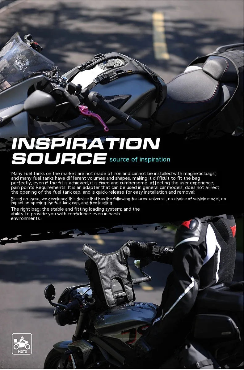 Polyester motorcycle fuel tank vest mount in MT001A colour with three black straps on a bike tank