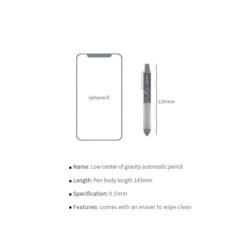 Black and white 0.5mm automatic pencils with a soft cloud grip on the barrel.