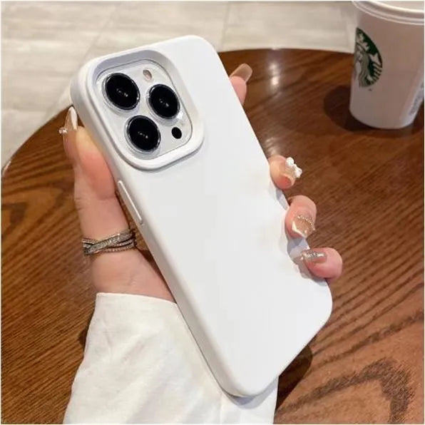 Liquid silicone phone case for iPhone 14 in antique white, drop-resistant, anti-fingerprint