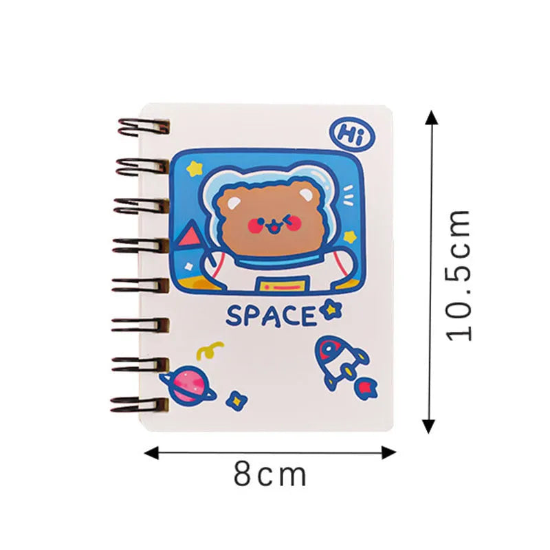 Astronaut Series portable pocket flipper notebook showing one of four cover designs: Astronaut Bear, Planet Teddy, Space Cat, or UFO.