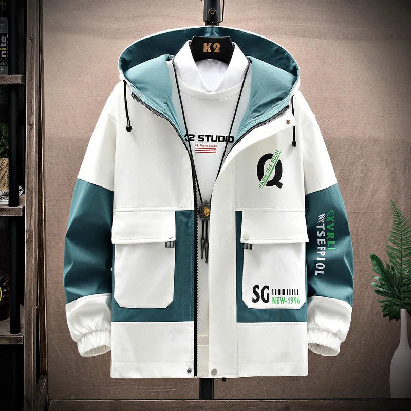 Men's simple baggy casual jacket in solid colour cotton blend with polyester lining