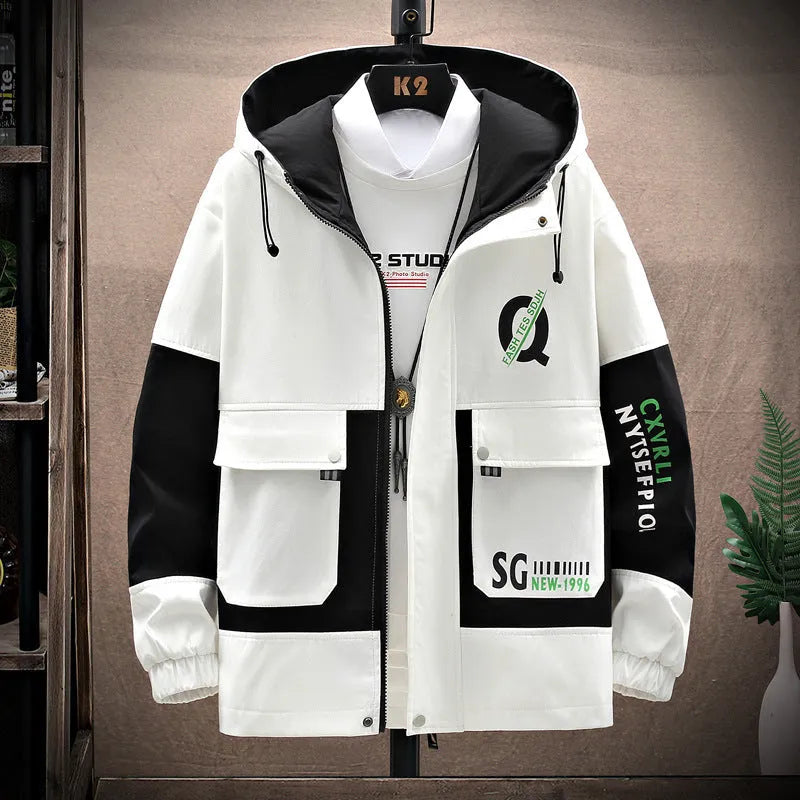 Men's simple baggy casual jacket in solid colour cotton blend with polyester lining