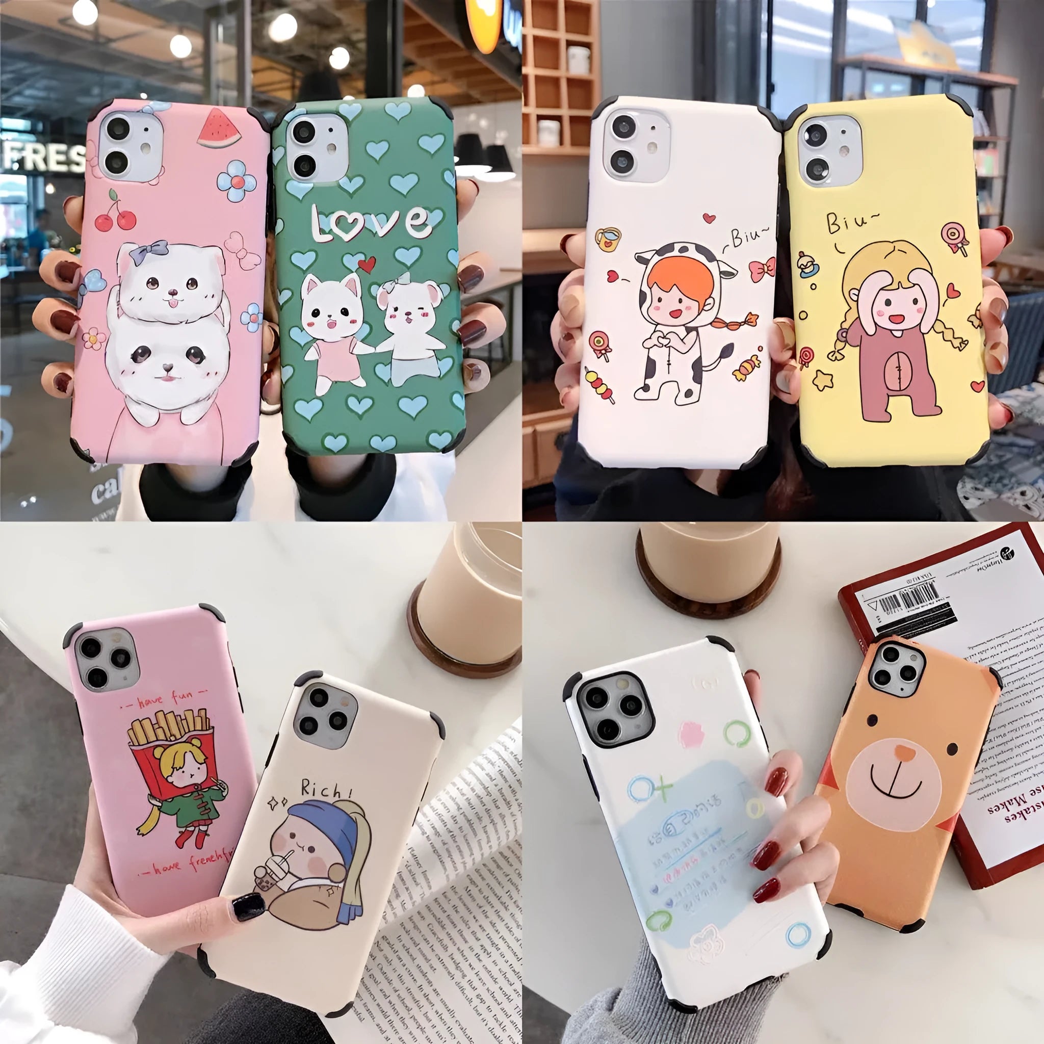 Cartoon frosted TPU phone case for iPhone in solid colour with matte finish