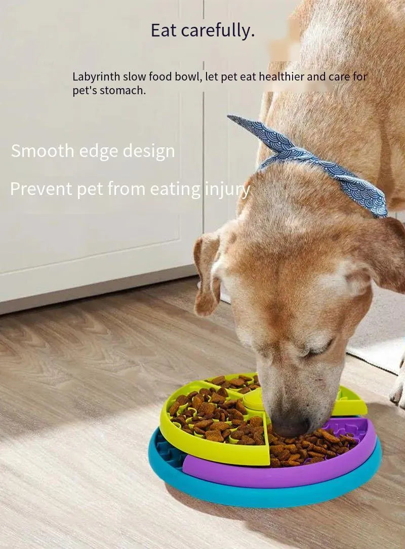 Three-tier rotating slow feeder bowl for cats and dogs, made of PP plastic, 26cm wide, with non-slip base.