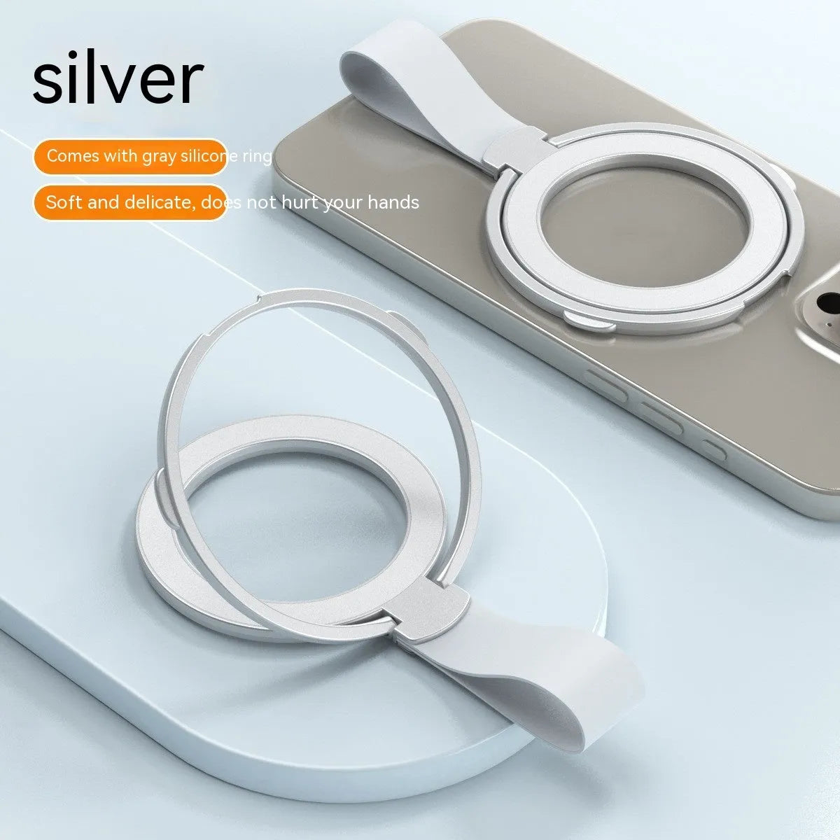 Magnetic fastened ring bracket with silicone lanyard phone holder in black