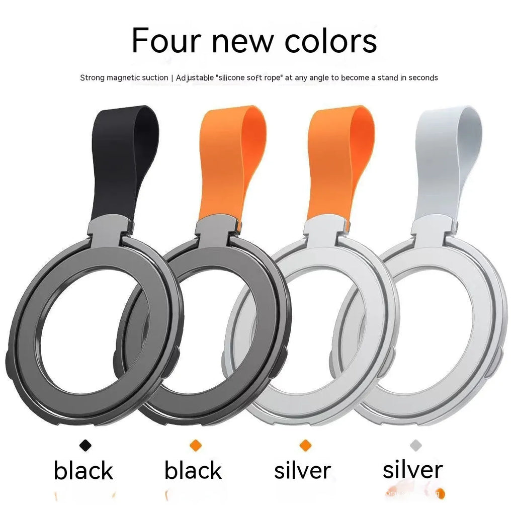 Magnetic fastened ring bracket with silicone lanyard phone holder in black