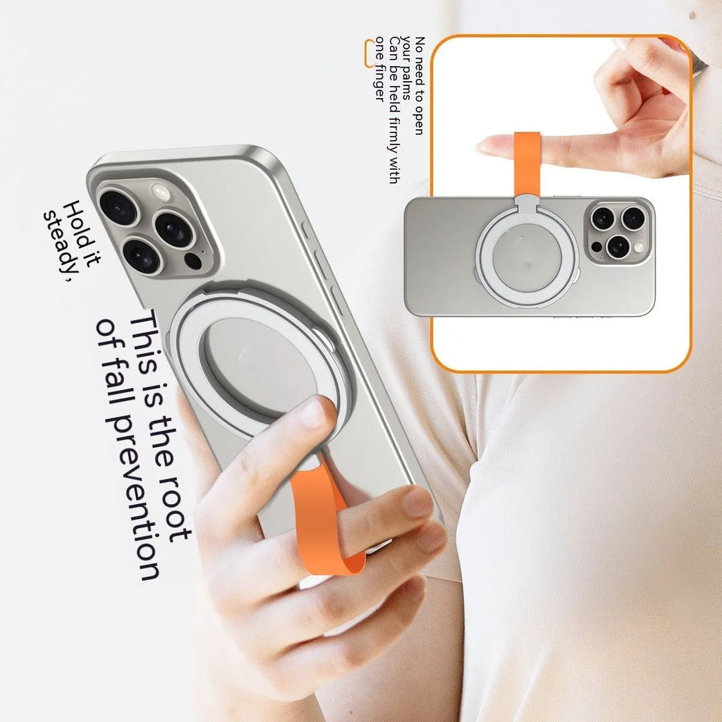 Magnetic fastened ring bracket with silicone lanyard phone holder in black