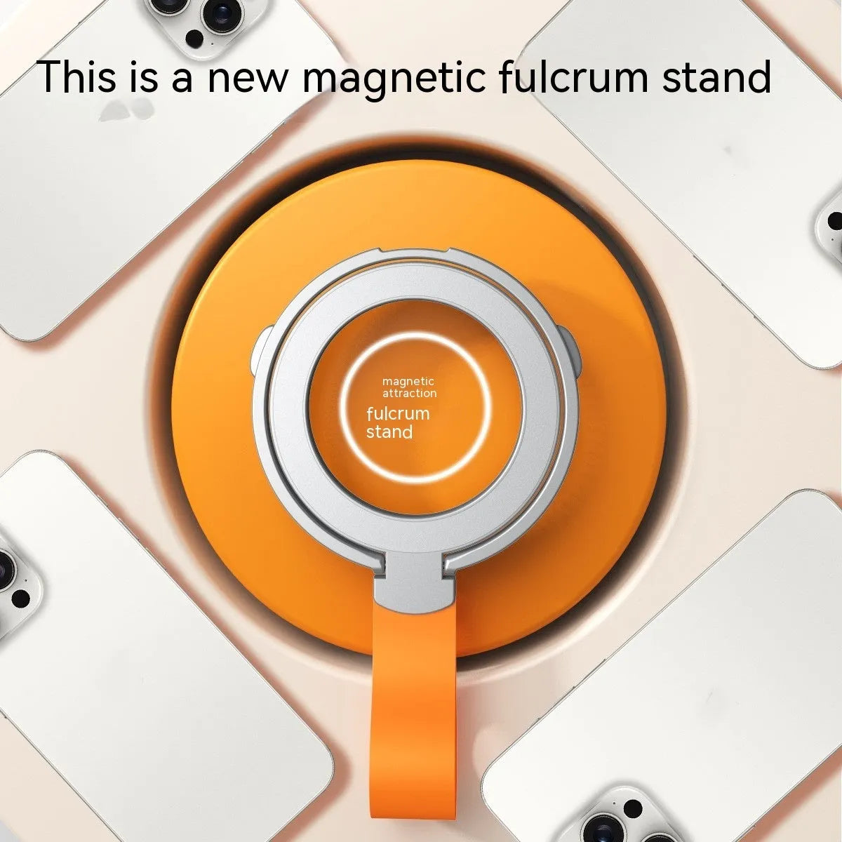 Magnetic fastened ring bracket with silicone lanyard phone holder in black