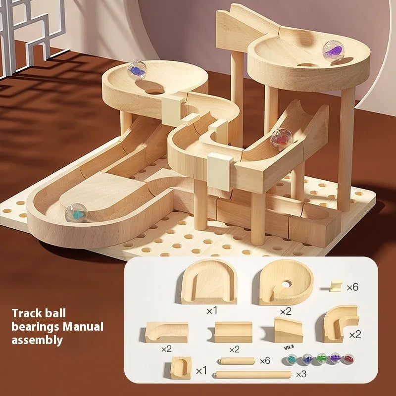 Children's wooden multi-layer inertial sliding car track toy in a colour slide variant for kids aged 4-6.