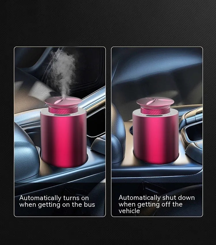 Column-shaped metal portable aroma diffuser in black, rose red, silver grey, or blue grey.