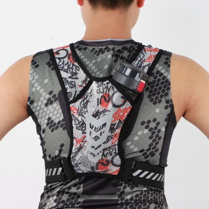 Breathable large capacity polyester chest bag in black for outdoor sports, free size adjustable waist strap