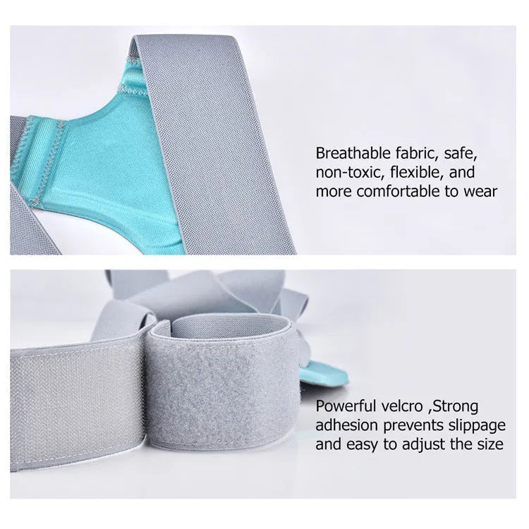 Silver unisex posture correction belt with Velcro straps, sizes S M L, for children and adults