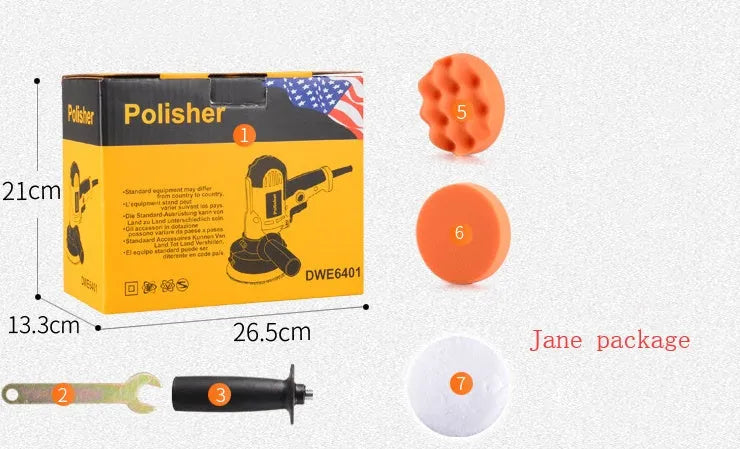 Yellow automotive polishing machine with 125mm disc, 700W power and 1.6m cord