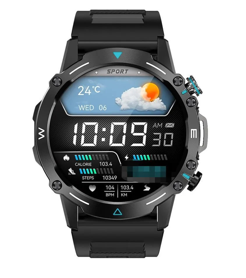 M42 smart watch in black, grey, or green with large AMOLED screen and IP68 waterproof rating.