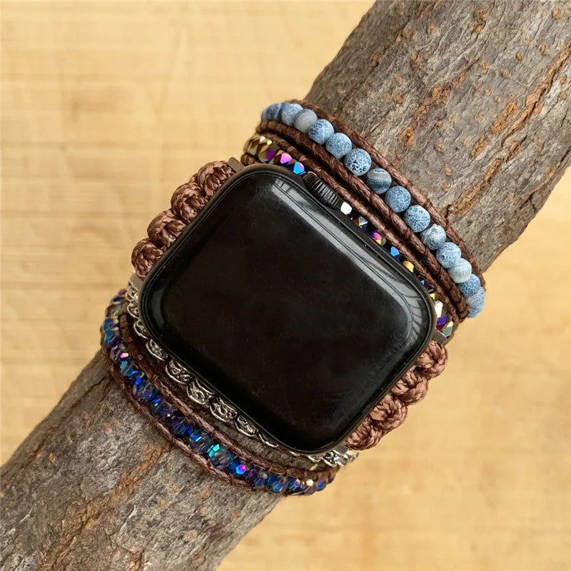Agate woven bohemian watch band stone strap for 38-41mm or 42-45mm watches in natural national style