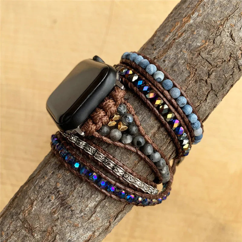 Agate woven bohemian watch band stone strap for 38-41mm or 42-45mm watches in natural national style