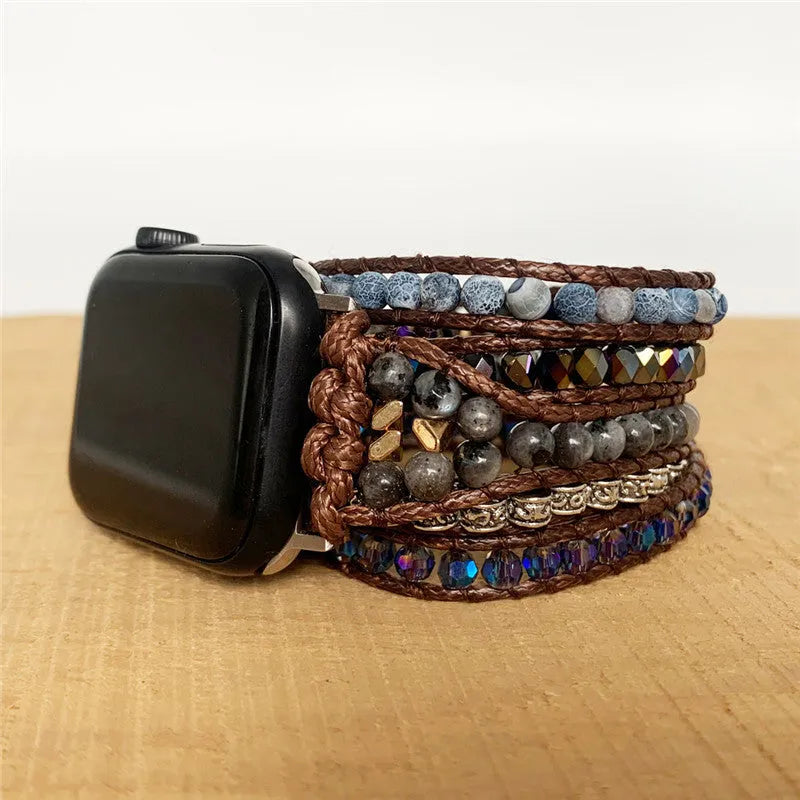 Agate woven bohemian watch band stone strap for 38-41mm or 42-45mm watches in natural national style