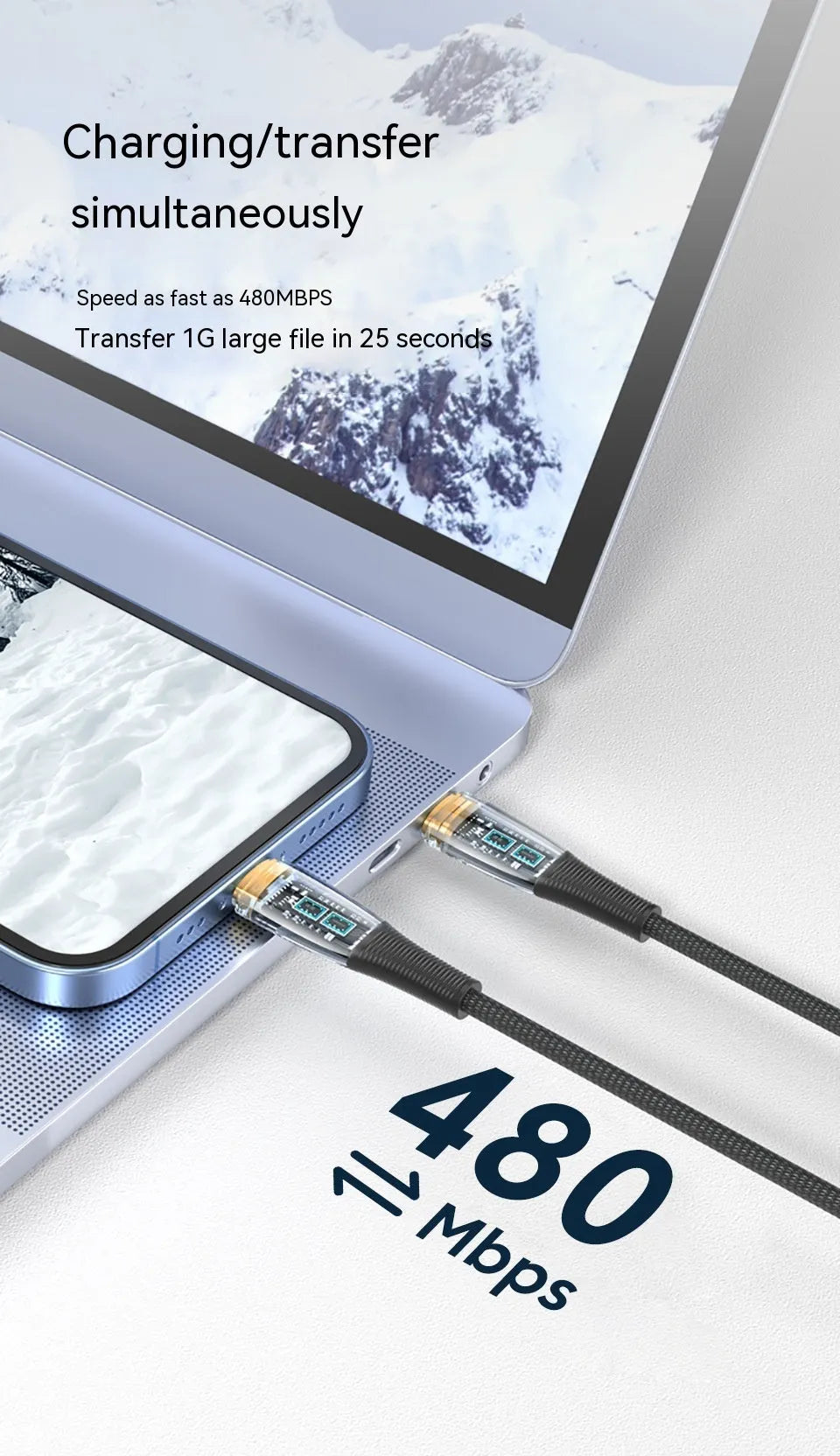 USB-C fast charging data cable, woven Type-C lead, 1.2m or 2m, black blue white
