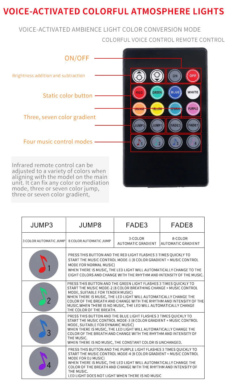Car footwell LED atmosphere lighting strips with smartphone APP control showing eight colour options