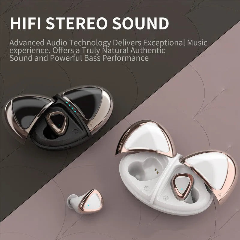 True wireless Bluetooth headset in Champagne White with breathing light and earplug design