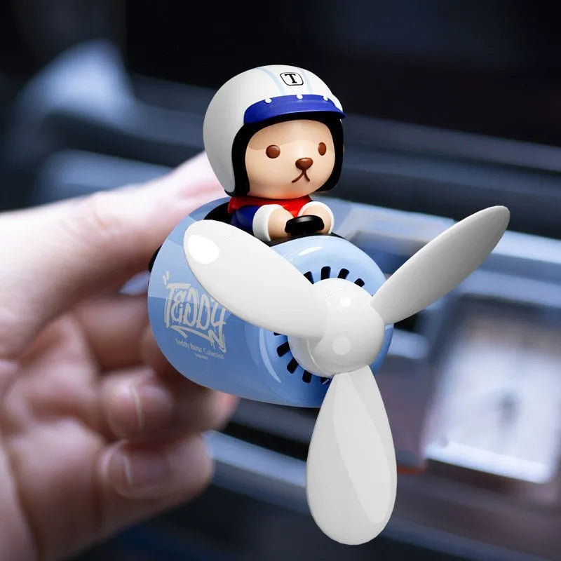 Blue teddy bear shaped car air freshener ornament with plastic construction