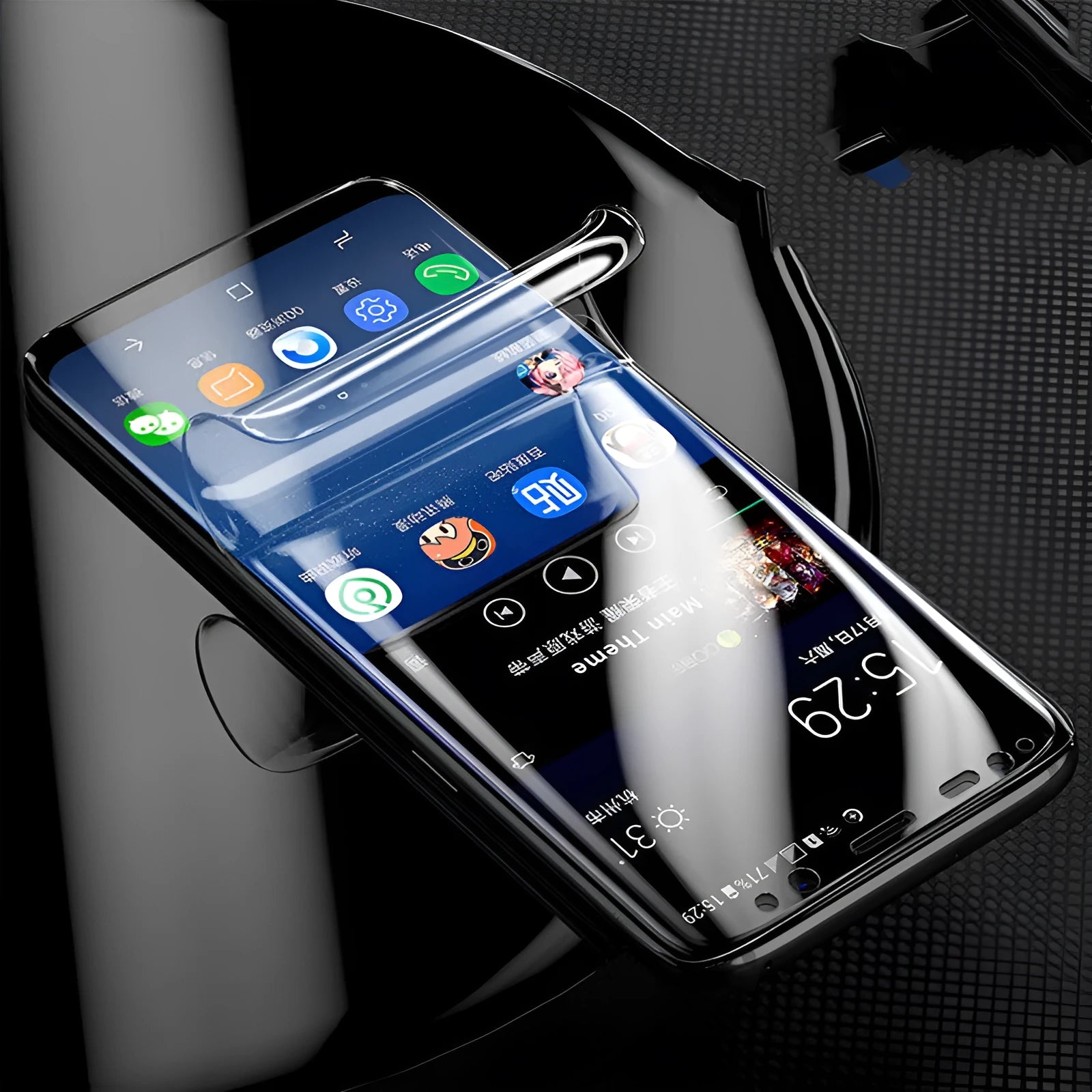 Purple light curved hydraulic film screen protector for Samsung Galaxy phones.