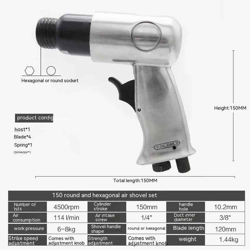150mm long steel air hammer chisel head for rust removal and brake pad work.