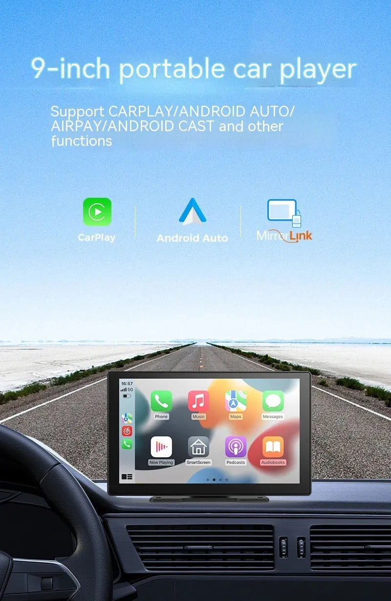 9-inch portable car driving recorder with touch screen and dual cameras for front and rear recording