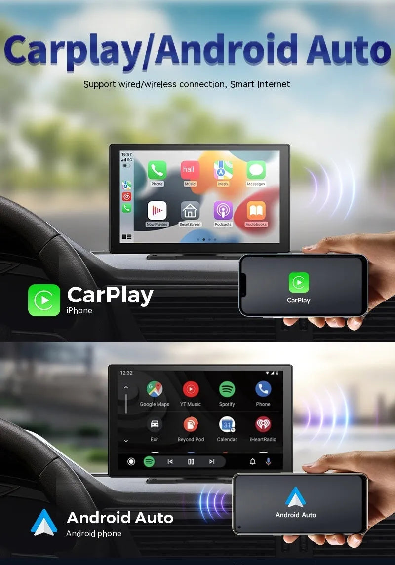 9-inch portable car driving recorder with touch screen and dual cameras for front and rear recording