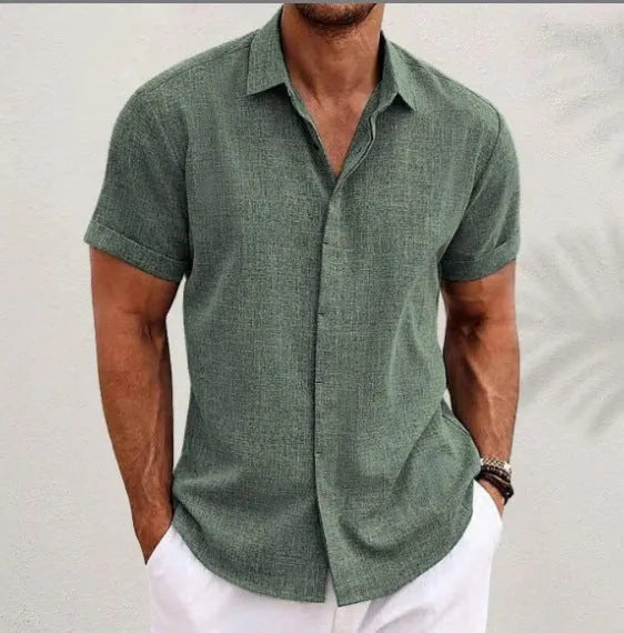 Light grey men's lapel collar cardigan on a hanger, showing long sleeves and a loose knit fit.