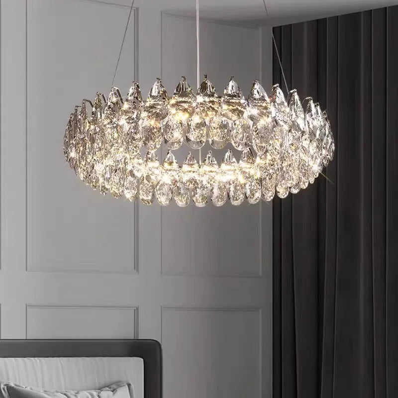 Crystal modern chandelier with tricolor light for French villa restaurant or home living room