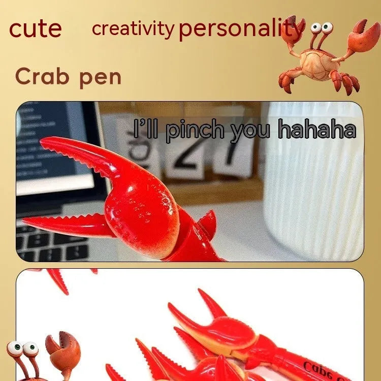 Crab-shaped novelty ballpoint pen with a pressable metal clip on its back.
