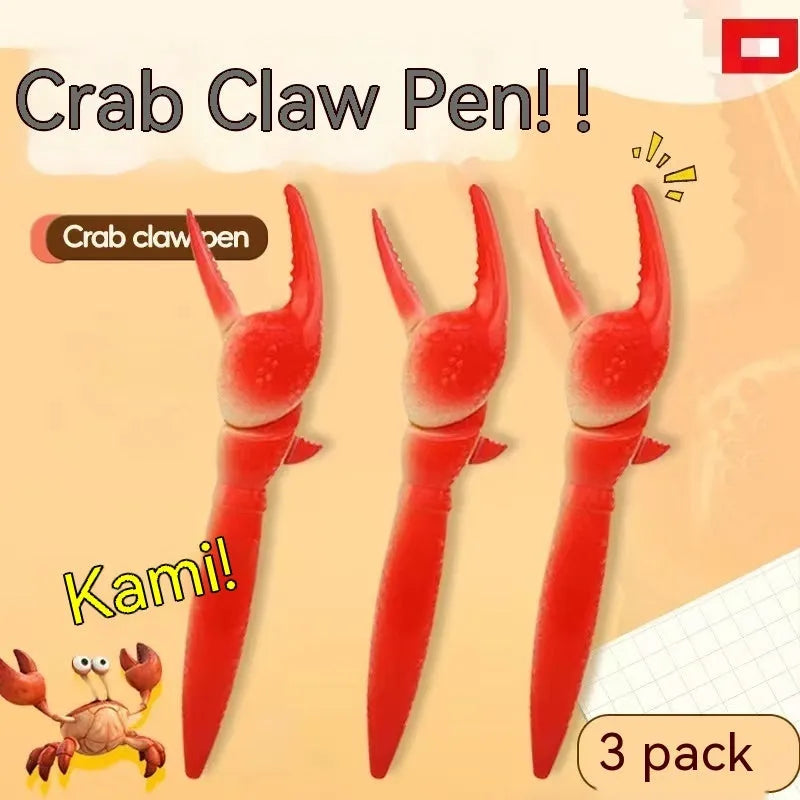 Crab-shaped novelty ballpoint pen with a pressable metal clip on its back.