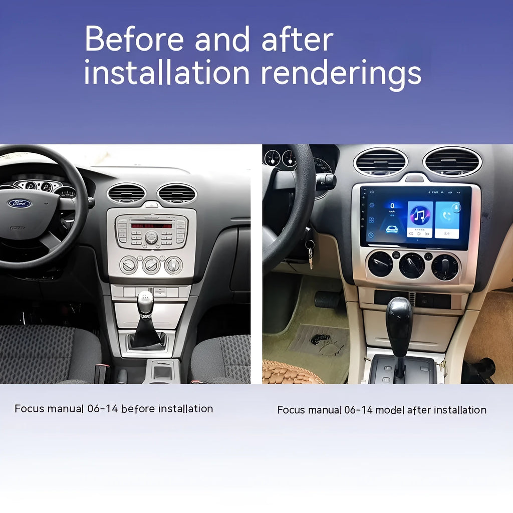 9-inch Android car stereo touchscreen with manual air conditioning controls for Fox vehicles.
