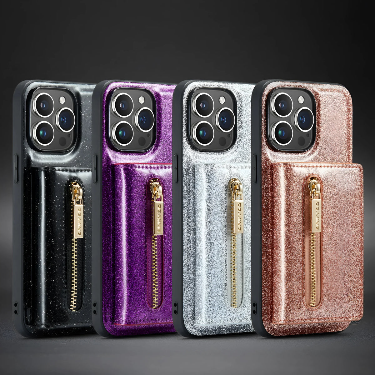 Glitter wallet magnetic phone case in combination black for iPhone with card slot