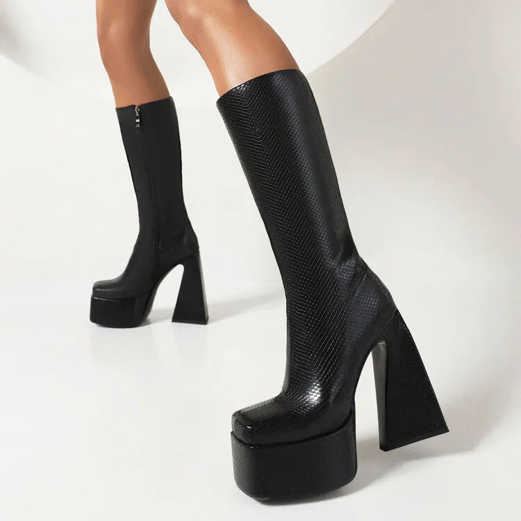 Women's black high ankle casual boots with an artificial PU upper, shown from the side.