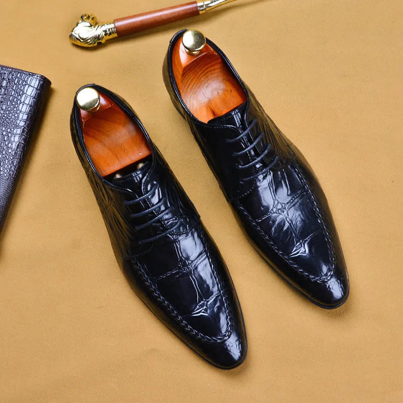 Men's brown leather shoes with horse bit buckle detail and rubber sole