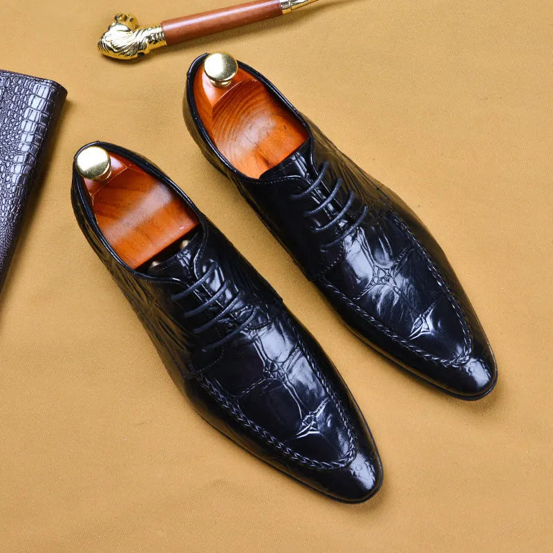 Men's brown leather shoes with horse bit buckle detail and rubber sole