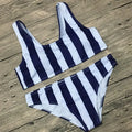 Striped open-back bikini set with removable chest pad and quick-drying polyester spandex fabric, sizes S-XL