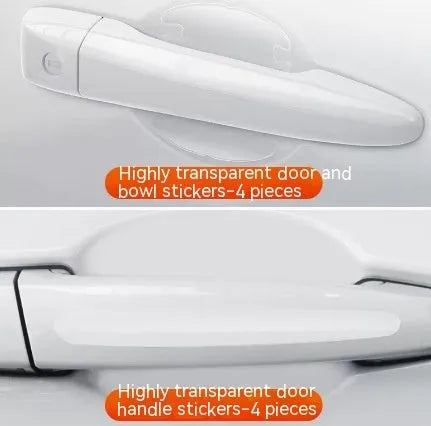 Transparent car door handle protection stickers shown on vehicle door handle