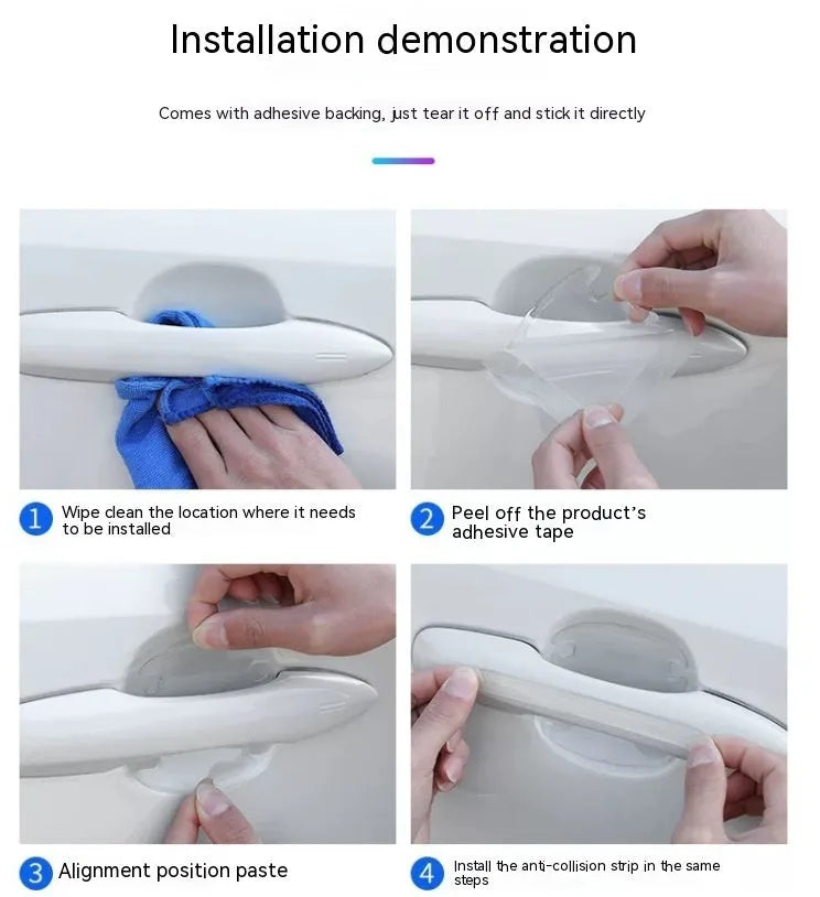 Transparent car door handle protection stickers shown on vehicle door handle