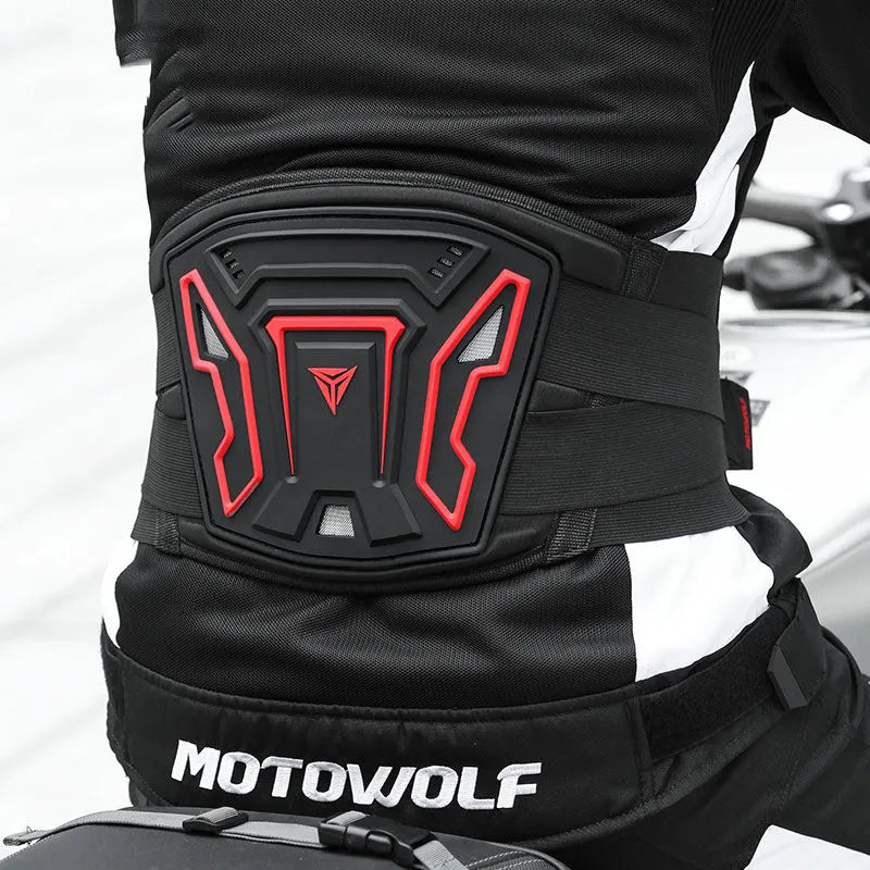 MDL1028 motorcycle waist support waistband in black or red with adjustable harness design