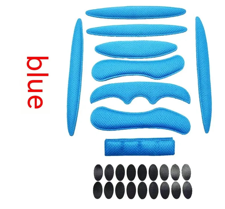 Universal cycling helmet breathable sponge liner with Velcro chin pad in blue, black, red, and grey colours