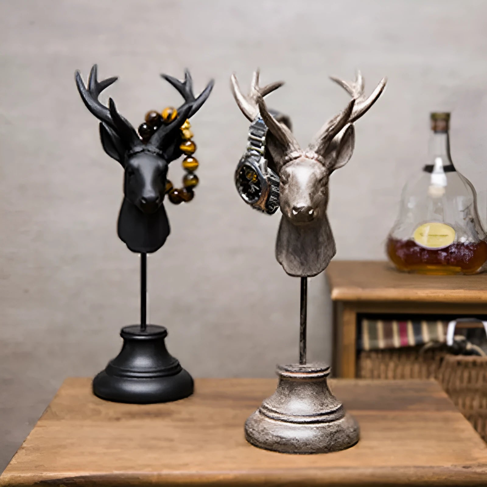 A detailed natural resin animal sculpture in black, white, or wood colour, measuring 32cm tall.