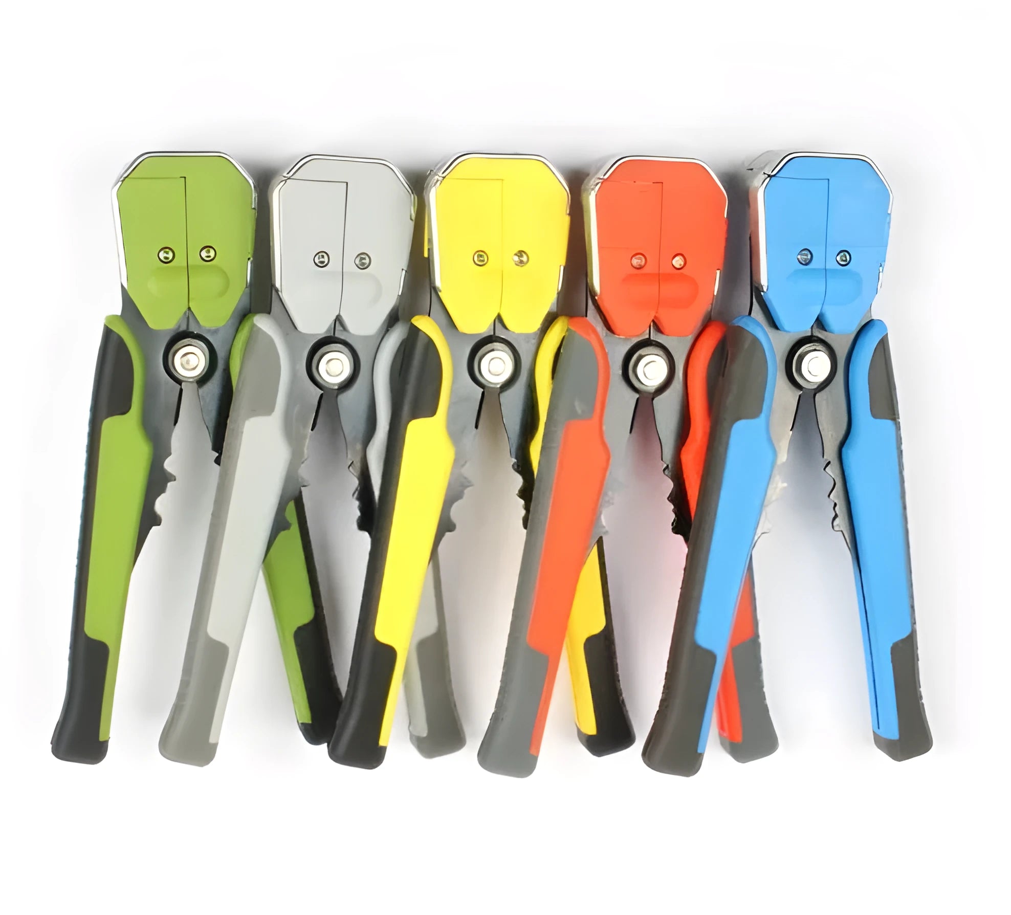 Yellow automatic wire stripper crimper tool with alloy steel jaws for 10-24 AWG cables