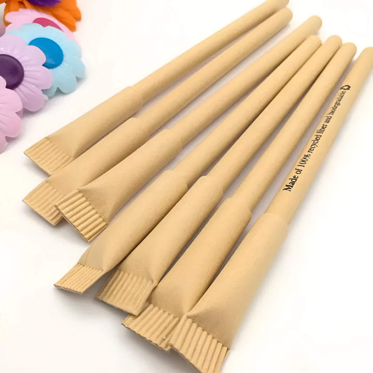 Eco-friendly paper tube pen QH-6030 with Kraft paper barrel and bullet 1.0mm tip on white background