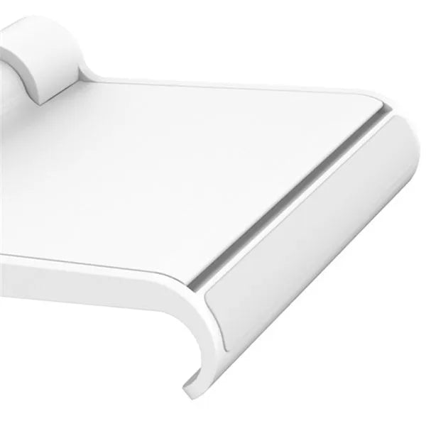Folding plastic desktop stand holding a smartphone in black colour on a desk
