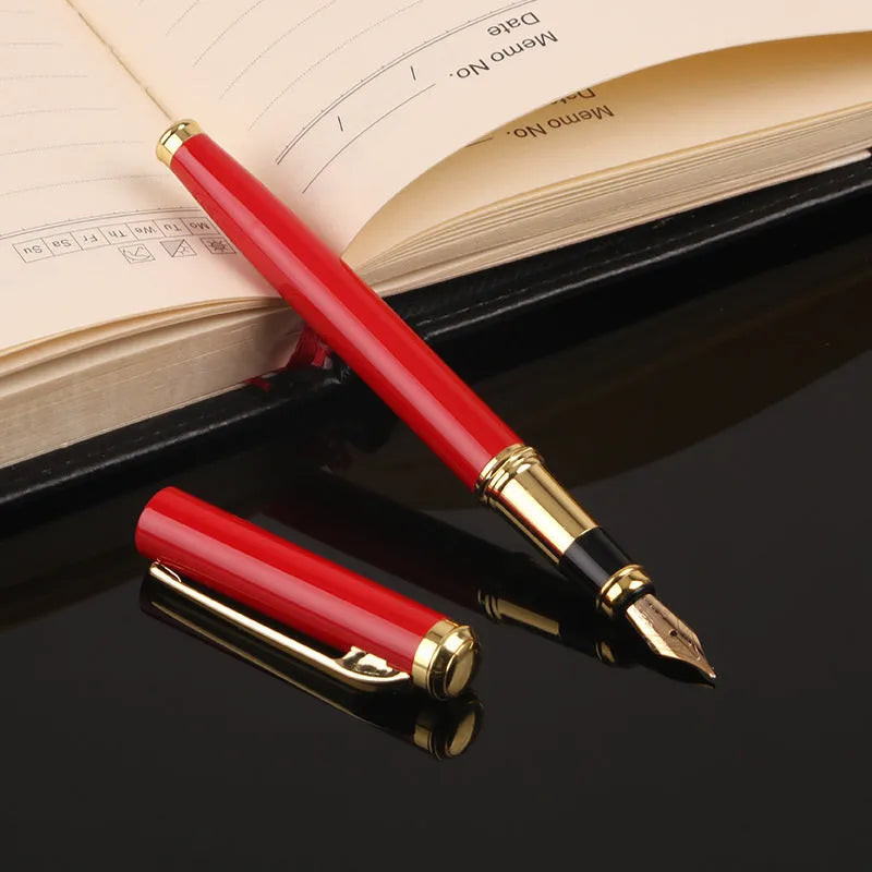 Metal shell ink pen with 0.5mm Yijin nib in red or black colour options for office and student writing