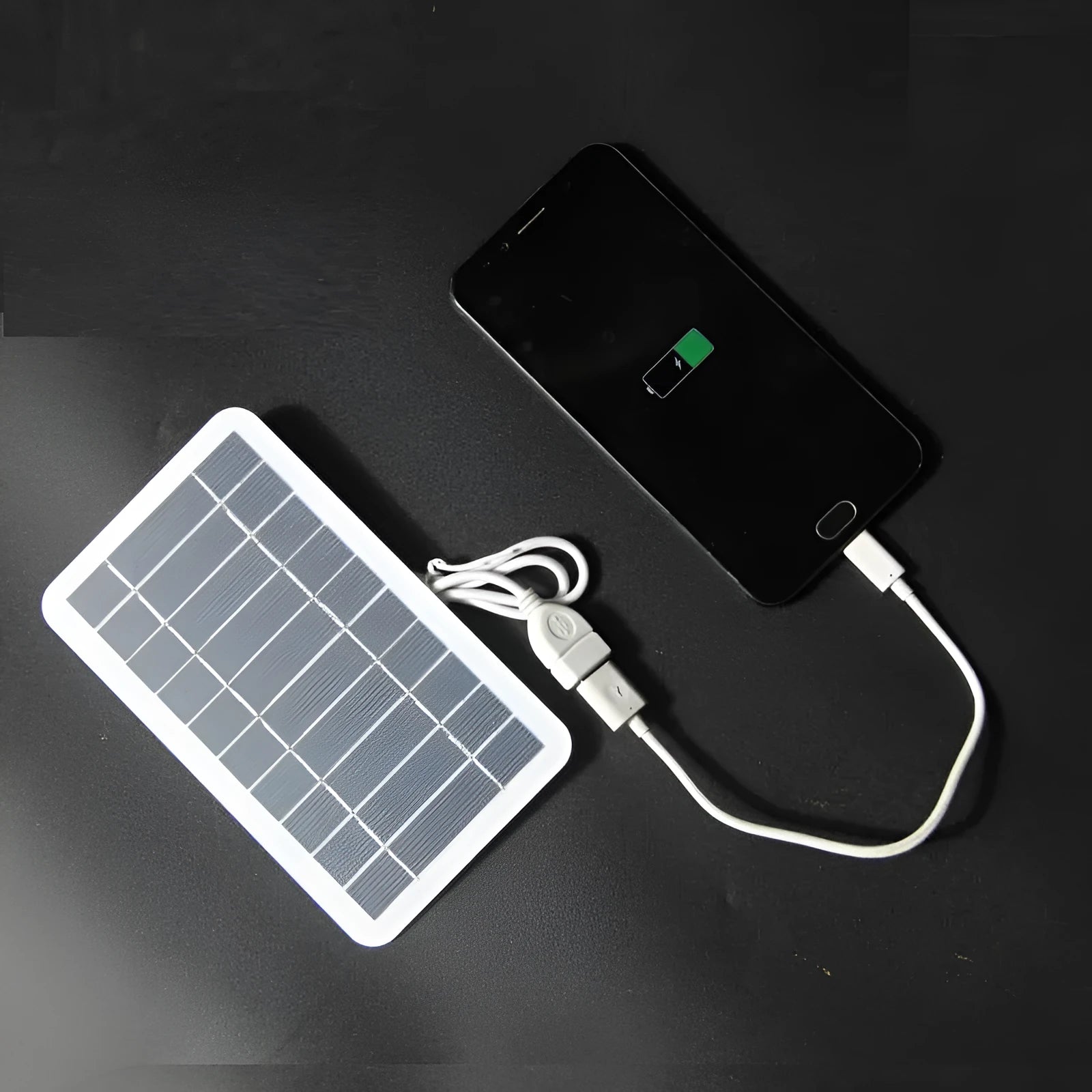 2W 5V portable solar panel charger with USB cable showing 157mm by 94mm dimensions